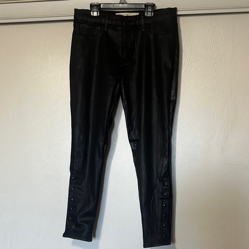Gap 1969 Black Faux Leather Skinny Jeans with Button-Detail Ankles